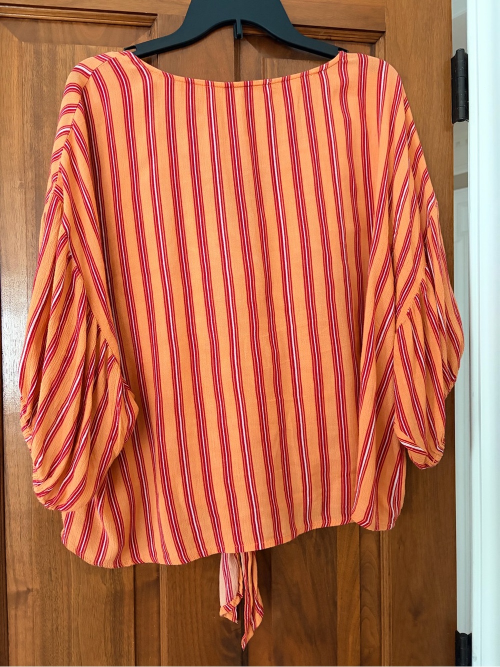 Charlotte Russe Orange and Red Pin Striped Tie-Front Button Blouse - Picture 2 of 4